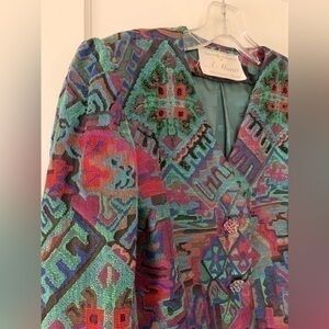 A-Mano vintage tapestry jacket. Jeweled buttons snap front made in Texas M
